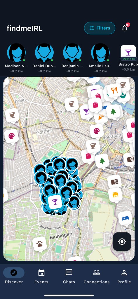 Discover map — people and venues nearby